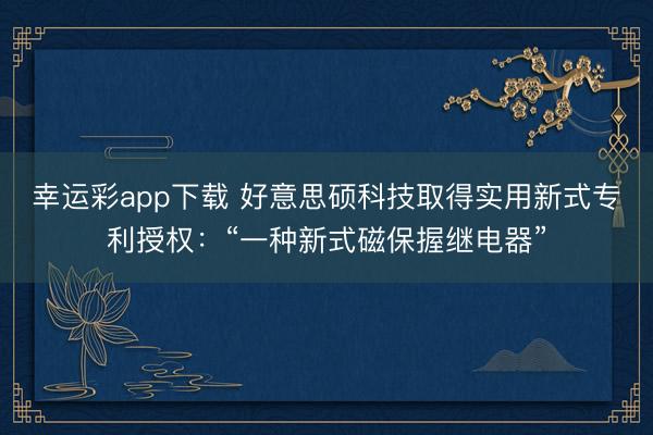 幸运彩app下载 好意思硕科技取得实用新式专利授权:“一种新式磁保握继电器”